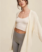 Cable Knit Open Front Long Cardigan