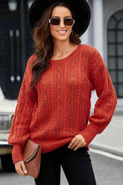 Camille Cable-Knit Sweater - BRICK RED / S