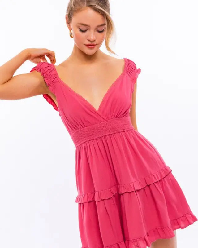 Cap Sleeve Ruffle Mini Dress