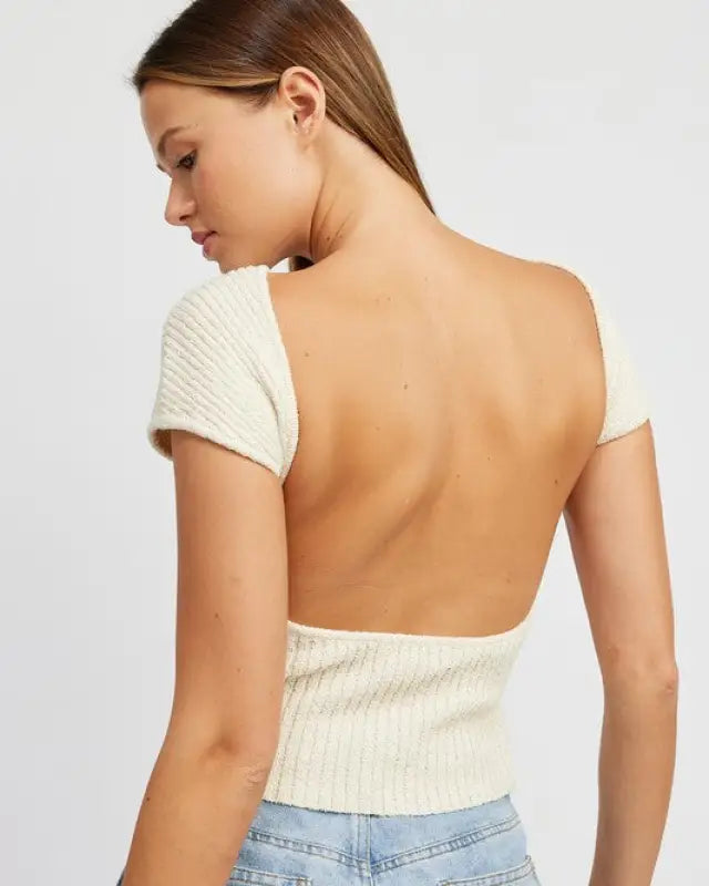 Cap Sleeve Top With Open Back