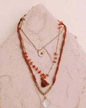 Carnelian & Crystal Drop Multi Layered Necklace