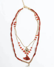 Carnelian & Crystal Drop Multi Layered Necklace