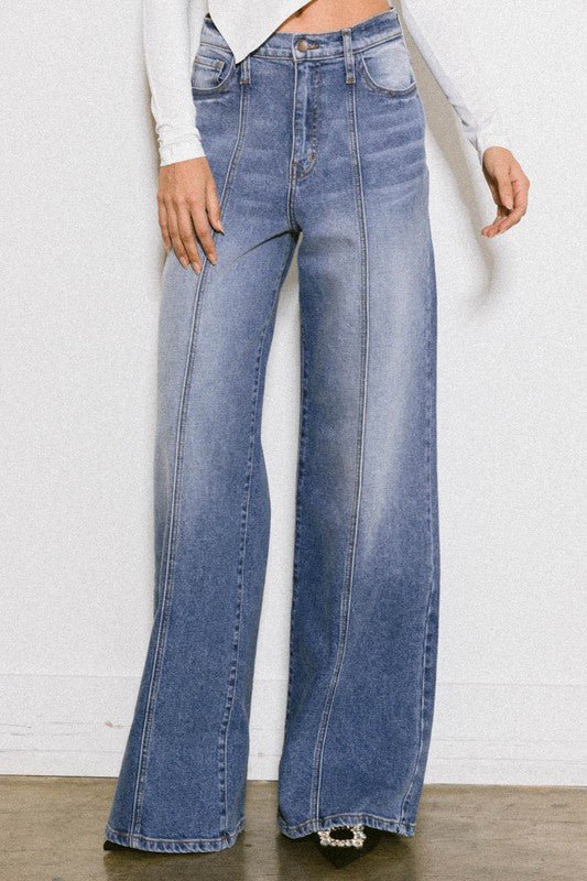 Carolyn High Rise Center Line Wide Jeans