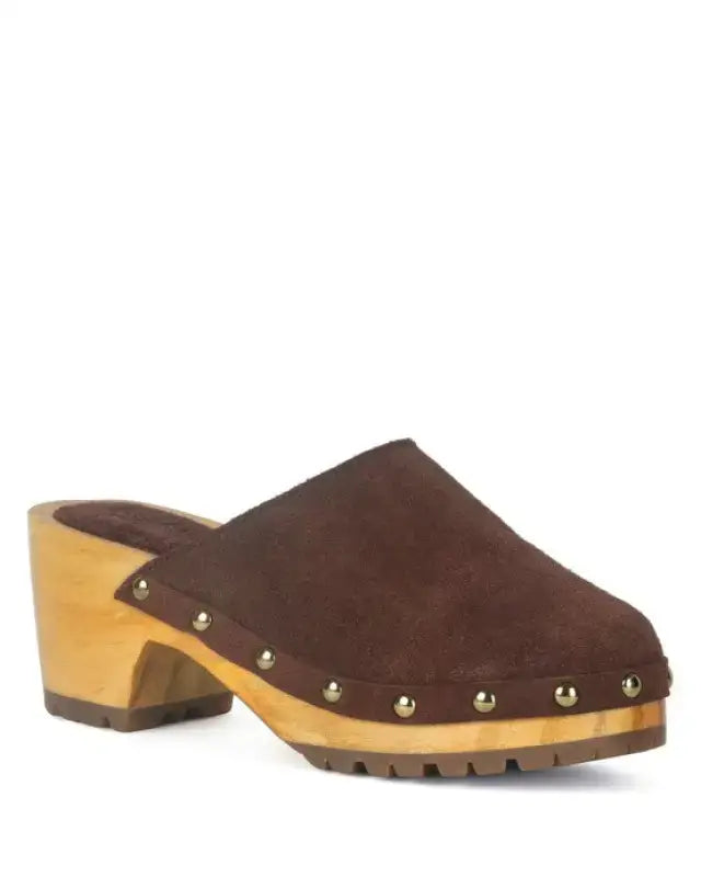 CEDRUS FINE SUEDE STUDDED CLOG MULES