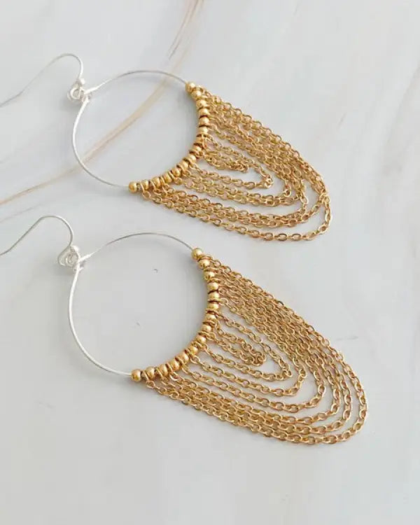 Chain Drapes Two Tone Earrings - Gold/Silver / OS