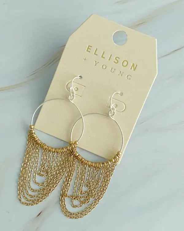 Chain Drapes Two Tone Earrings - Gold/Silver / OS