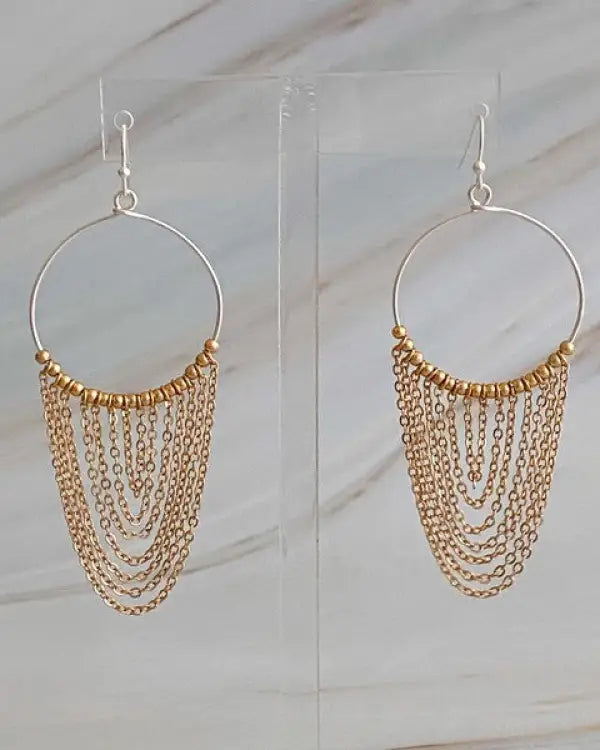 Chain Drapes Two Tone Earrings - Gold/Silver / OS