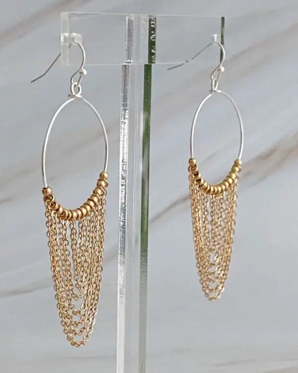 Chain Drapes Two Tone Earrings - Gold/Silver / OS