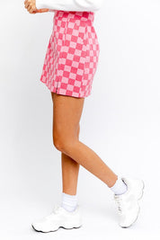 Checkerboard Print Slit Mini Skirt