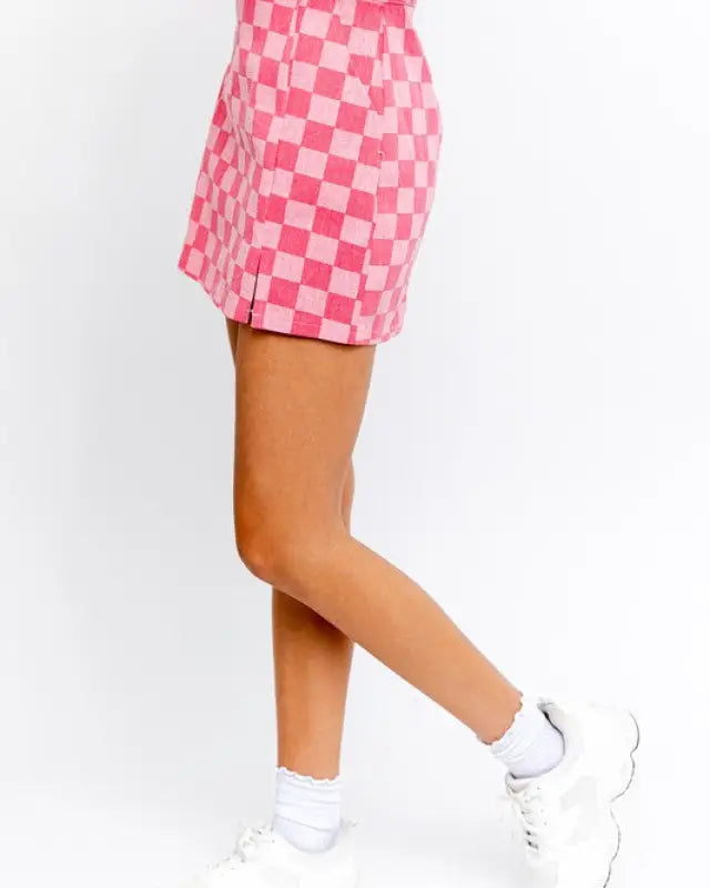 Checkerboard Print Slit Mini Skirt