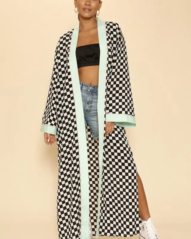 Checkered kimono - Black white / S