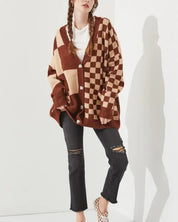 CHECKERED OVERSIZED SWEATER JJK5031P - MOCHA/BEIGE / ONESIZE