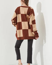 CHECKERED OVERSIZED SWEATER JJK5031P - MOCHA/BEIGE / ONESIZE