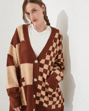 CHECKERED OVERSIZED SWEATER JJK5031P - MOCHA/BEIGE / ONESIZE