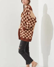 CHECKERED OVERSIZED SWEATER JJK5031P - MOCHA/BEIGE / ONESIZE