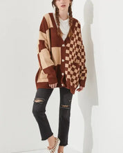 CHECKERED OVERSIZED SWEATER JJK5031P - MOCHA/BEIGE / ONESIZE