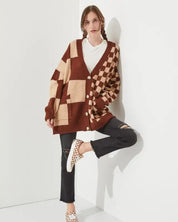 CHECKERED OVERSIZED SWEATER JJK5031P - MOCHA/BEIGE / ONESIZE