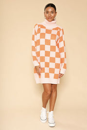 Checkered turtleneck sweater dress - Dresses