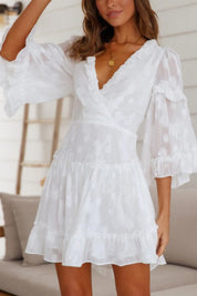 Chiffon Ruffle Mini Dress - WHITE / XS