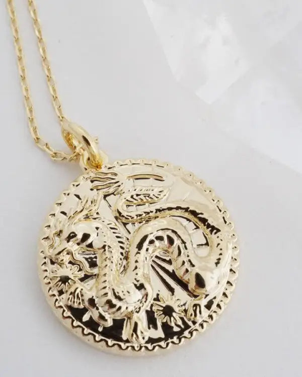 Chinese Zodiac Coin Necklace - Dragon Gold / One Size