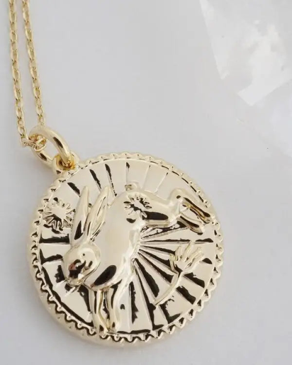 Chinese Zodiac Coin Necklace - Rabbit Gold / One Size