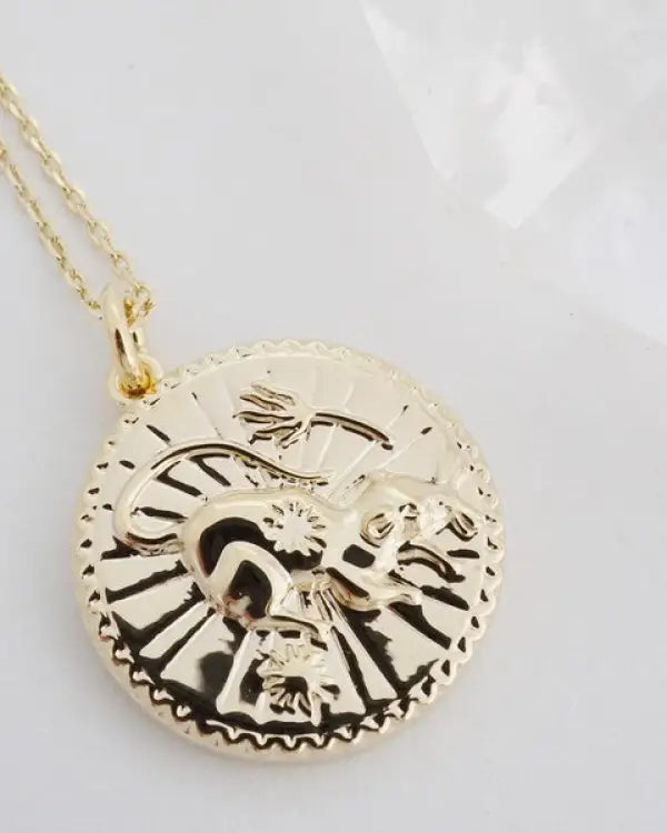 Chinese Zodiac Coin Necklace - Rat Gold / One Size