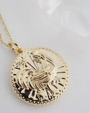 Chinese Zodiac Coin Necklace - Rooster Gold / One Size