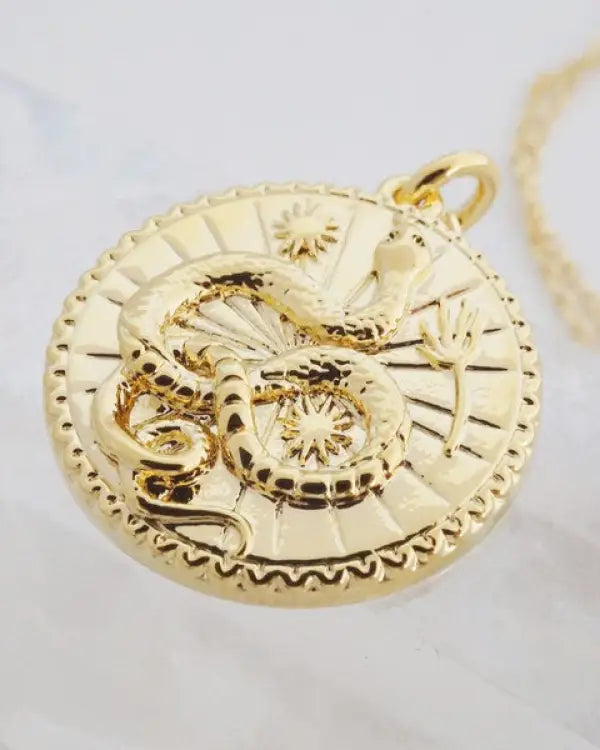 Chinese Zodiac Coin Necklace - Snake Gold / One Size