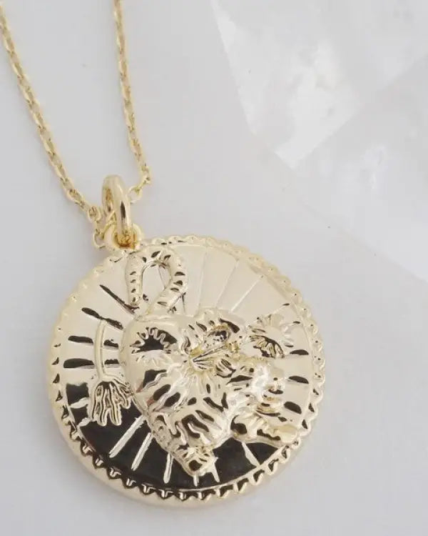 Chinese Zodiac Coin Necklace - Tiger Gold / One Size