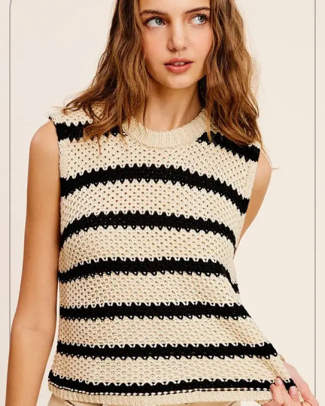 Chunky Stripe Sleeveless Sweater Top