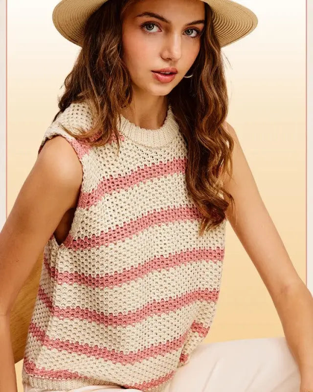 Chunky Stripe Sleeveless Sweater Top