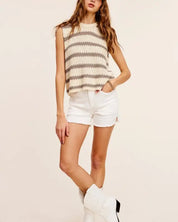 Chunky Stripe Sleeveless Sweater Top