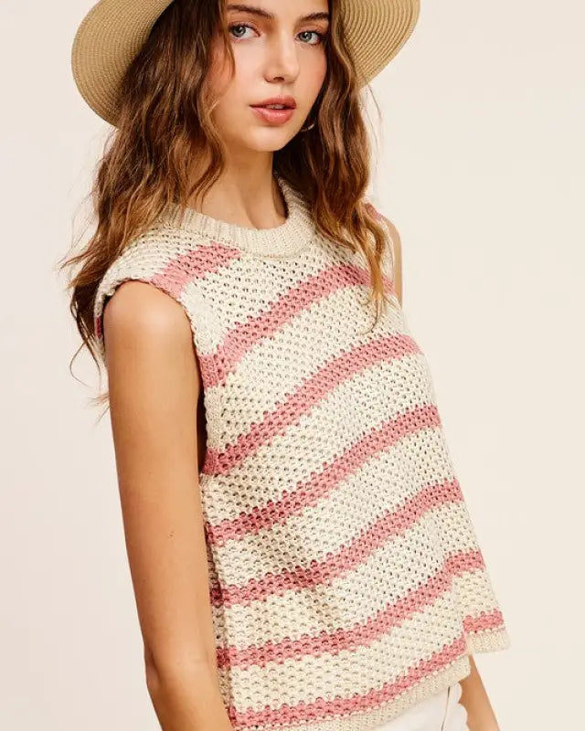 Chunky Stripe Sleeveless Sweater Top