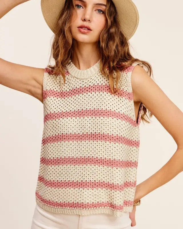 Chunky Stripe Sleeveless Sweater Top