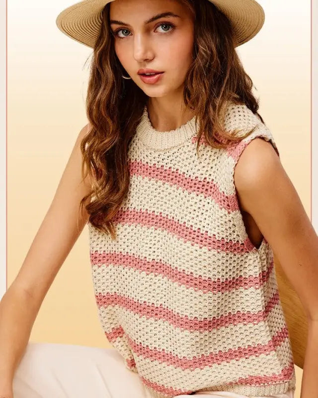 Chunky Stripe Sleeveless Sweater Top