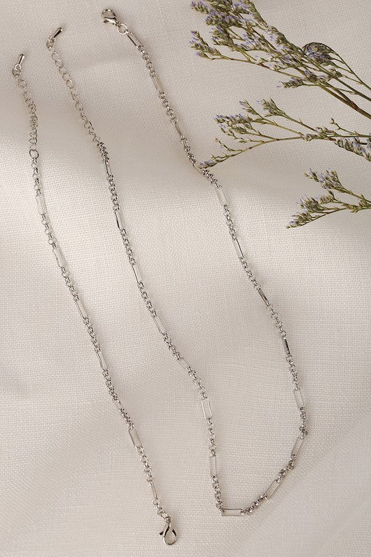 Clip chain bracelet and necklace set - silver - m