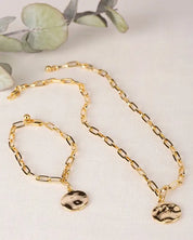 Coin pendant clip chain bracelet and necklace set - gold / m