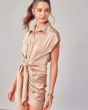 Collar Button Up Front Tie Dress