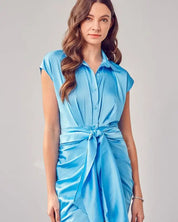 Collar Button Up Front Tie Dress