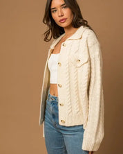 Collared Cable Sweater Cardigan