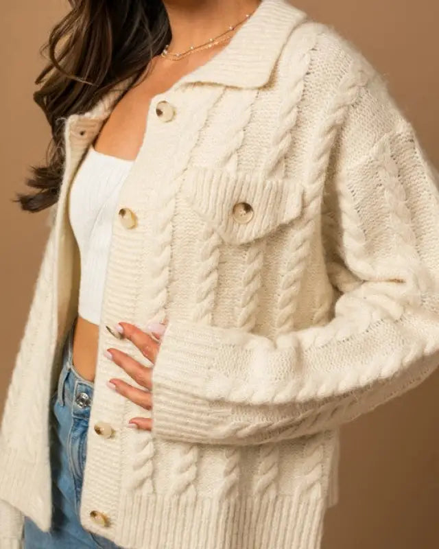 Collared Cable Sweater Cardigan