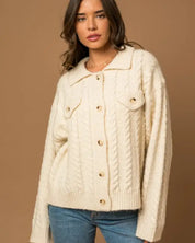 Collared Cable Sweater Cardigan