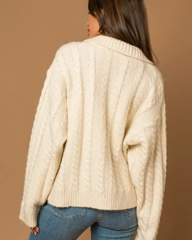 Collared Cable Sweater Cardigan