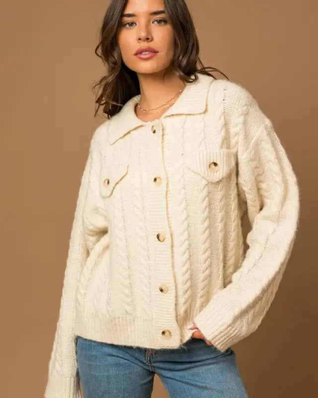 Collared Cable Sweater Cardigan