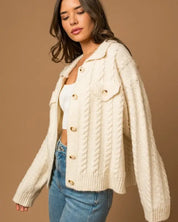 Collared Cable Sweater Cardigan