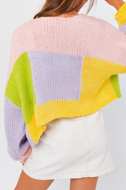Color Block Open Cardigan Sweater