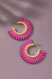 Color coated wood solar ray hoop earrings - Fuschia / one size - Rings