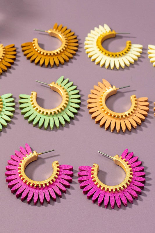 Color coated wood solar ray hoop earrings - Rings