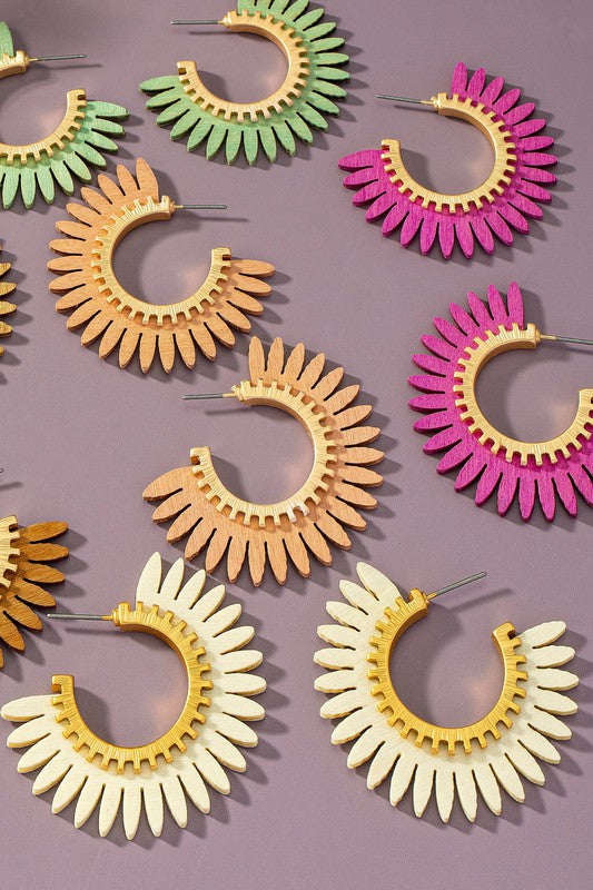 Color coated wood solar ray hoop earrings - Rings