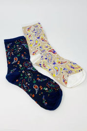 Color Heaven Paisley Socks Set - Navy Blue/Taupe / OS